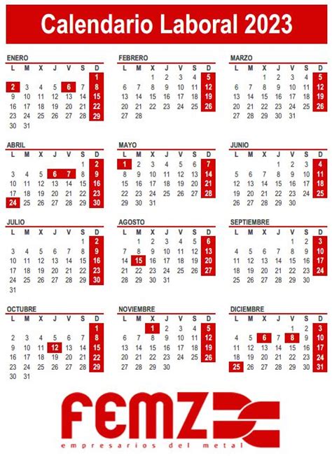 calendario de trabajo 2023